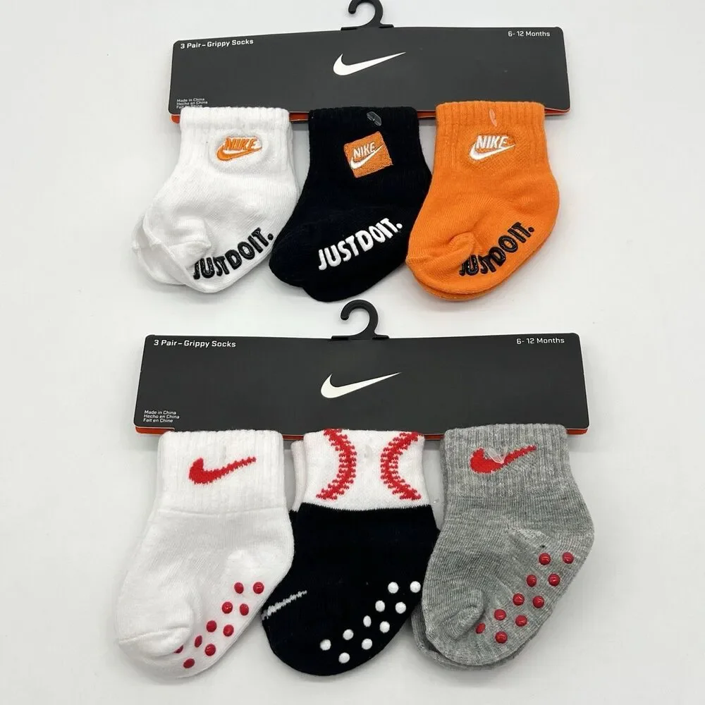 Nike Baby Grippy  Socks 6-Pack – Sports Baseball Just Do It – Size 6-12M